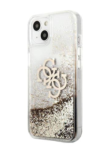 GUESS Hard Cover 4G Big Liquid Glitter Gold, für iPhone 13 Mini, GUHCP13SLG4GGO