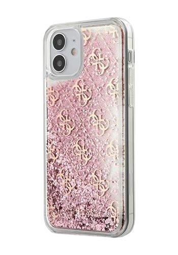 GUESS Hard Cover 4G Liquid Glitter Pink, für iPhone 12 Mini, GUHCP12SLG4GSPG