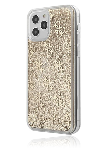 GUESS Hard Cover Gold, 4G Big Liquid Glitter, Gold, für iPhone 12 Pro, MGUHCP12LLG4GSLG, Blister