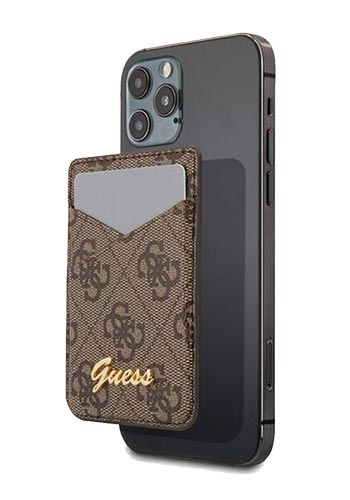 GUESS Wallet Cardslot 4G Triangle Brown, für Apple iPhone 14/13/12, GUWMS4GTLBR