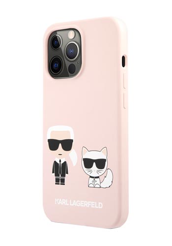 Karl Lagerfeld Cover Silicone Karl and Choupette Light Pink, für iPhone 13 Pro Max, KLHCP13XSSKCI