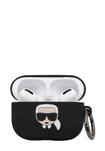 Karl Lagerfeld Cover Silicone Karl Head Black, für Apple AirPods Pro, KLACAPSILGLBK