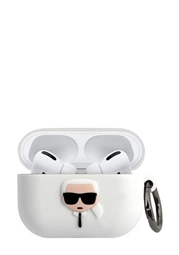 Karl Lagerfeld Cover Silicone Karl Head White, für Apple AirPods Pro, KLACAPSILGLWH