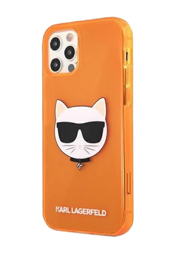 Karl Lagerfeld Hard Cover Choupette Head Fluo Orange, für Apple iPhone 12/12 Pro, KLHCP12MCHTRO