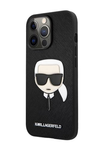 Karl Lagerfeld Hard Cover Karl Head Saffiano Black, für Apple iPhone 13 Pro Max, KLHCP13XSAKHBK