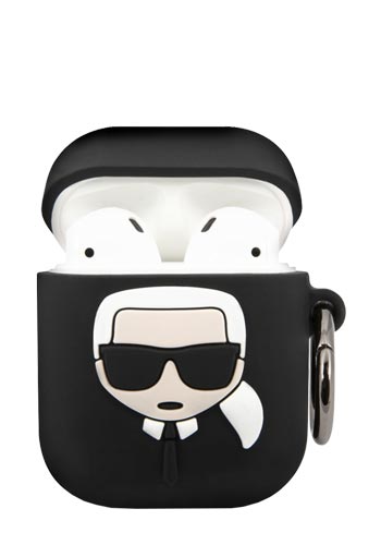Karl Lagerfeld Soft Cover Silicone Karl Head 3D Black, für Apple AirPods 1/2, KLACCSILKHBK